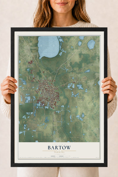 Bartow, Florida map print, 18" x 24" W/ Black Ayous Wood Frame mockup