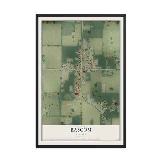 Map of Bascom, Florida, 12 x 18 inch print in a black wood frame