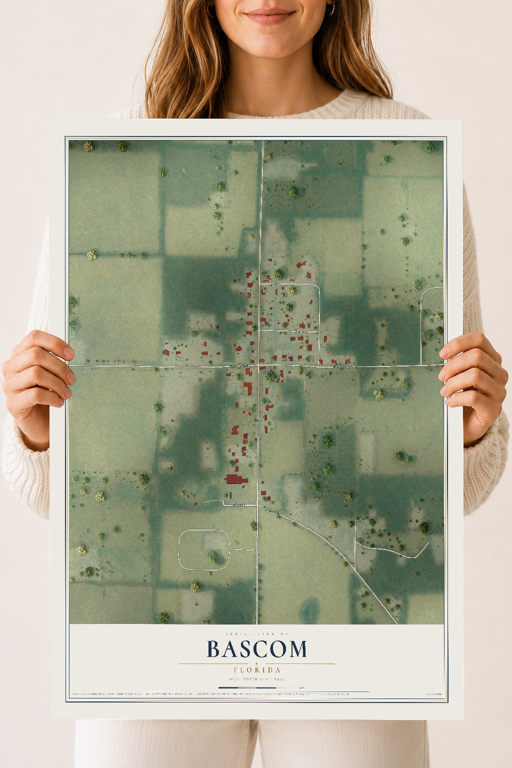 Bascom, Florida map print, 18" x 24" Archival Matte Print mockup