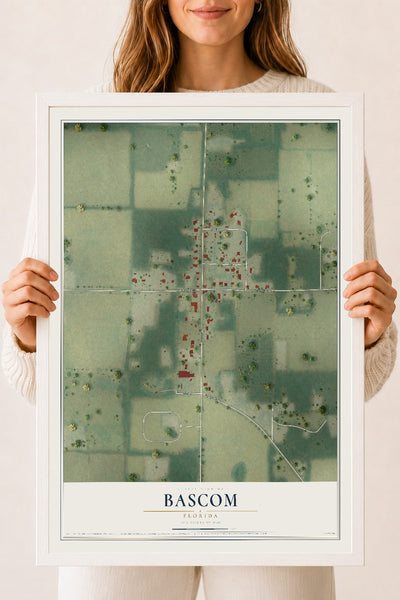 Bascom, Florida map print, 18" x 24" W/ White Ayous Wood Frame mockup