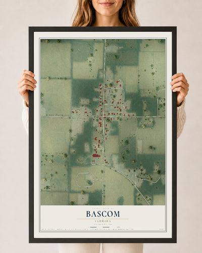 Bascom, Florida map print, 24" x 36" W/ Black Ayous Wood Frame mockup