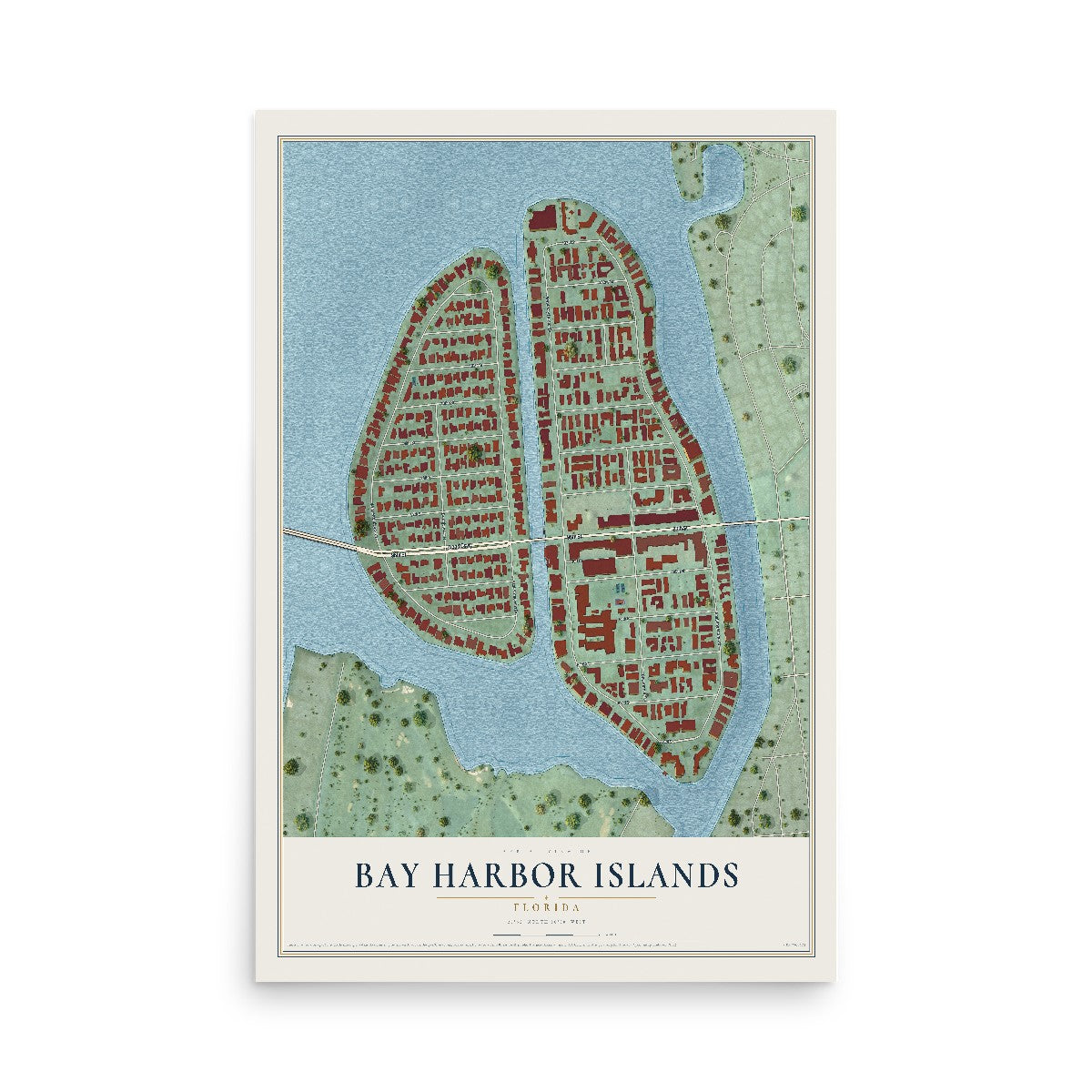 Bay Harbor Islands, Florida map print, 12" x 18" Archival Matte Print mockup