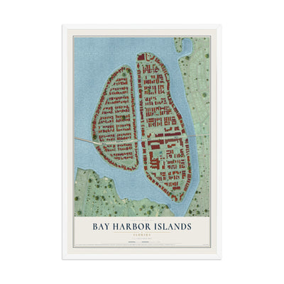 Bay Harbor Islands, Florida map print, 12" x 18" W/ White Ayous Wood Frame mockup