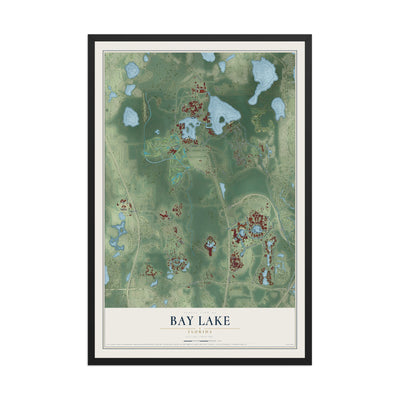 Bay Lake, Florida map print, 12" x 18" W/ Black Ayous Wood Frame mockup
