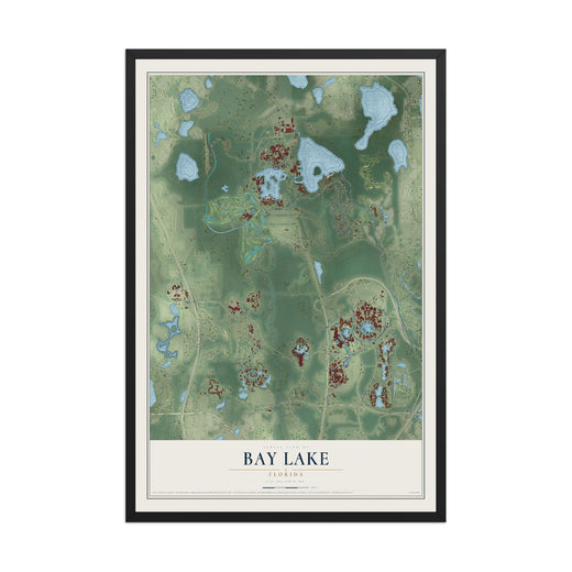 Map of Bay Lake, Florida, 12 x 18 inch print in a black wood frame