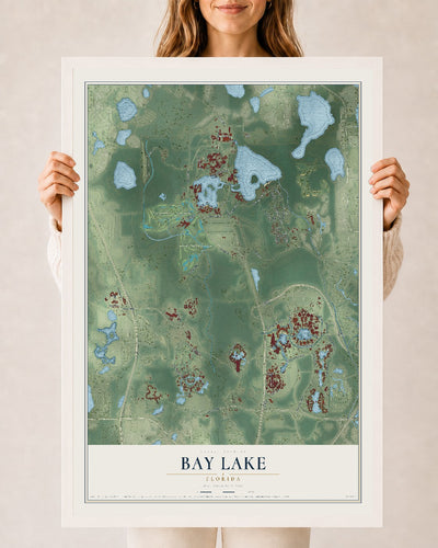 Bay Lake, Florida map print, 24" x 36" W/ White Ayous Wood Frame mockup