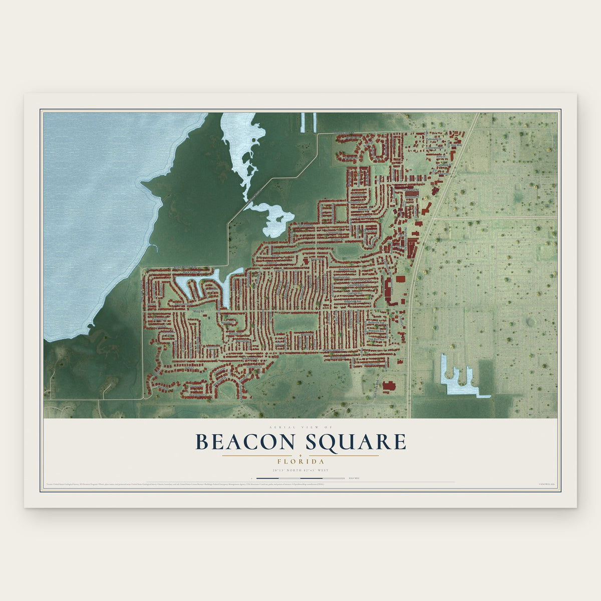 Beacon Square, Florida map print, the full design