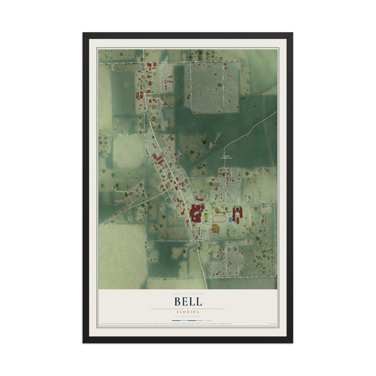Bell, Florida map print, 12" x 18" W/ Black Ayous Wood Frame mockup