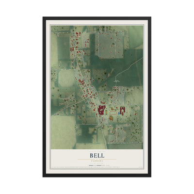 Bell, Florida map print, 12" x 18" W/ Black Ayous Wood Frame mockup