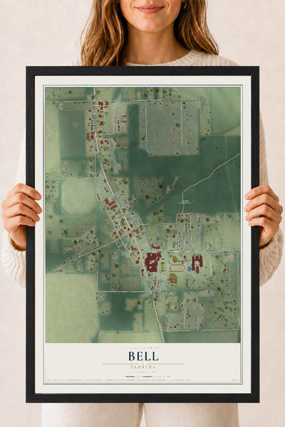 Bell, Florida map print, 18" x 24" W/ Black Ayous Wood Frame mockup