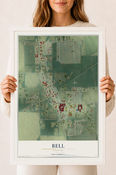 Bell, Florida map print, 18" x 24" W/ White Ayous Wood Frame mockup