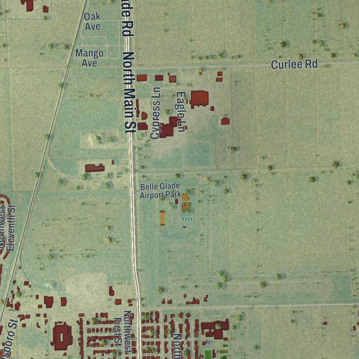 Close-up 2 of the Belle Glade, Florida map artwork