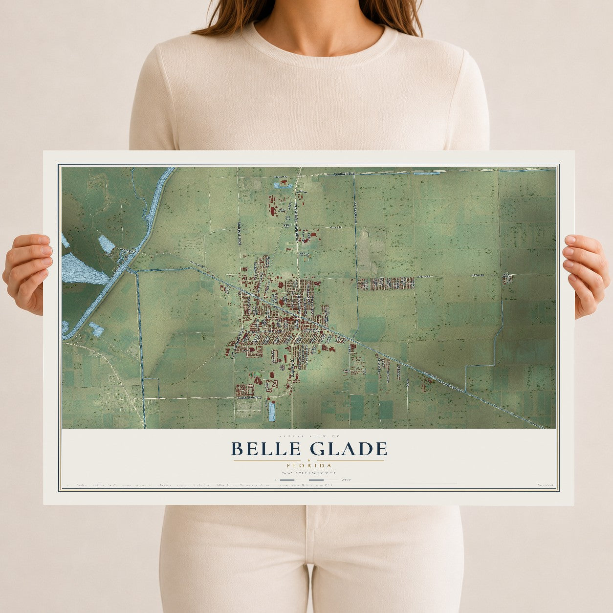 Belle Glade, Florida map print, 12" x 18" Archival Matte Print mockup
