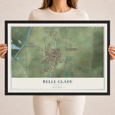 Belle Glade, Florida map print, 18" x 24" W/ Black Ayous Wood Frame mockup