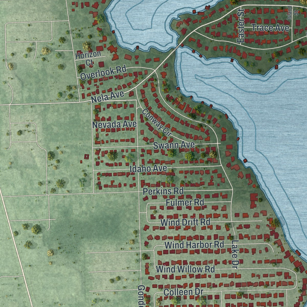 Close-up 2 of the Belle Isle, Florida map artwork