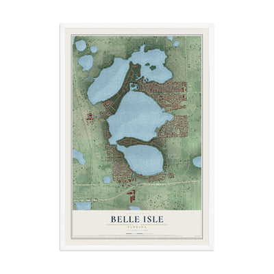 Belle Isle, Florida map print, 12" x 18" W/ White Ayous Wood Frame mockup