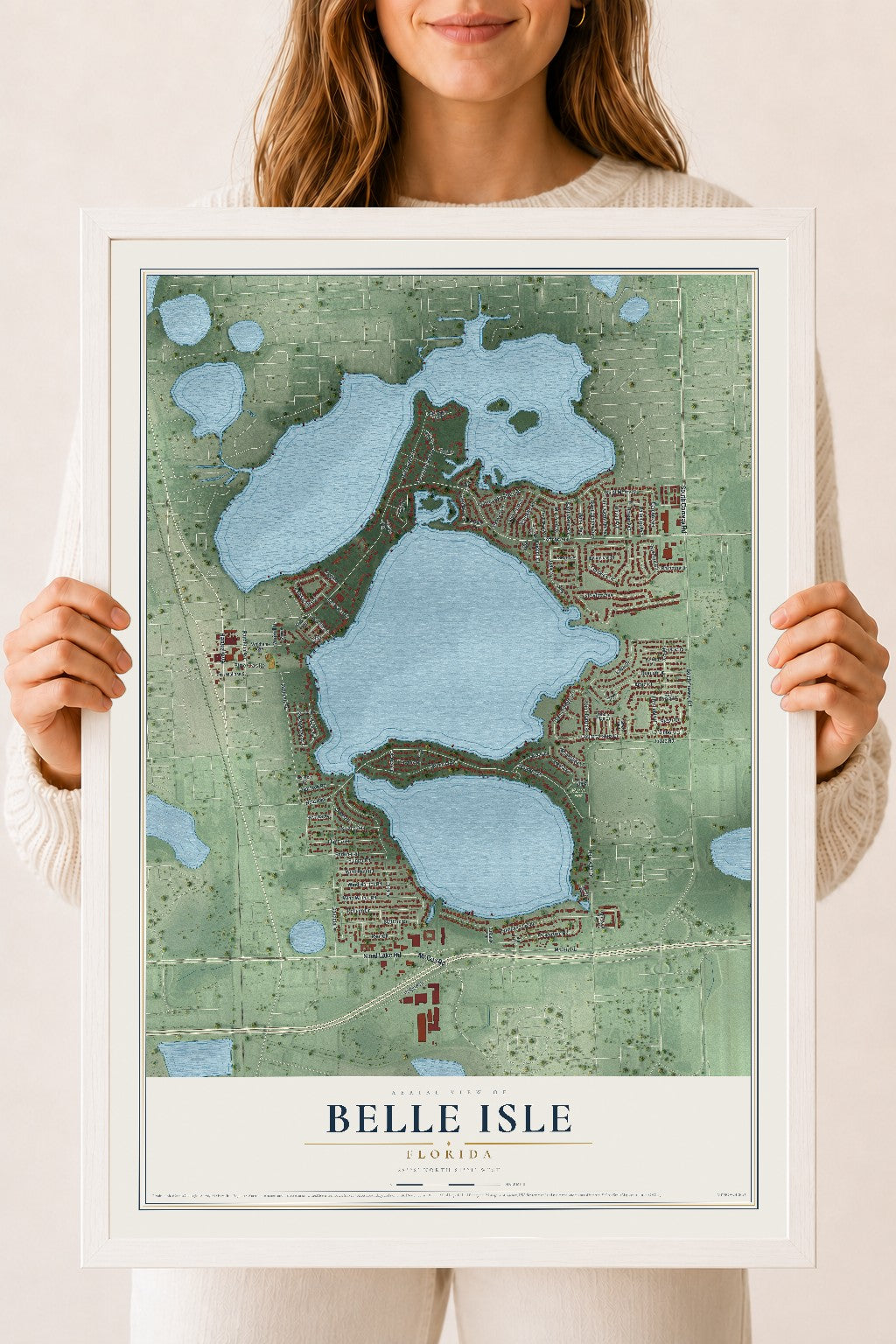 Belle Isle, Florida map print, 18" x 24" W/ White Ayous Wood Frame mockup