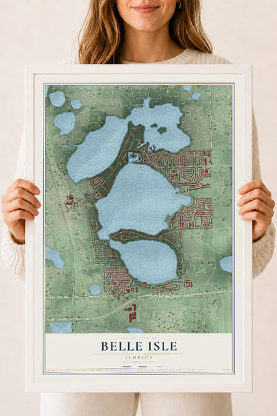 Belle Isle, Florida map print, 18" x 24" W/ White Ayous Wood Frame mockup