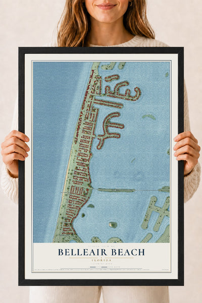 Belleair Beach, Florida map print, 18" x 24" W/ Black Ayous Wood Frame mockup