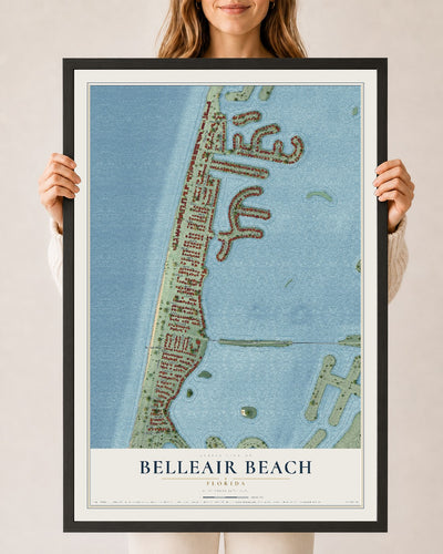 Belleair Beach, Florida map print, 24" x 36" W/ Black Ayous Wood Frame mockup