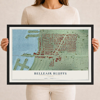 Belleair Bluffs, Florida map print, 12" x 18" W/ Black Ayous Wood Frame mockup