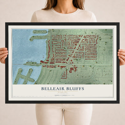 Belleair Bluffs, Florida map print, 18" x 24" W/ Black Ayous Wood Frame mockup