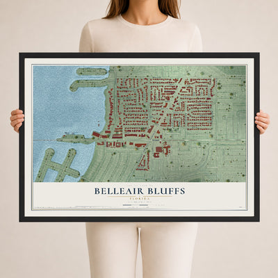 Belleair Bluffs, Florida map print, 24" x 36" W/ Black Ayous Wood Frame mockup