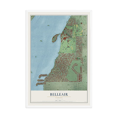 Belleair, Florida map print, 12" x 18" W/ White Ayous Wood Frame mockup