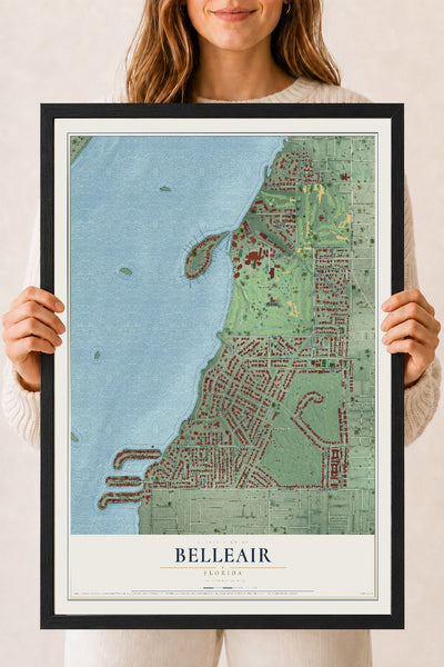 Belleair, Florida map print, 18" x 24" W/ Black Ayous Wood Frame mockup
