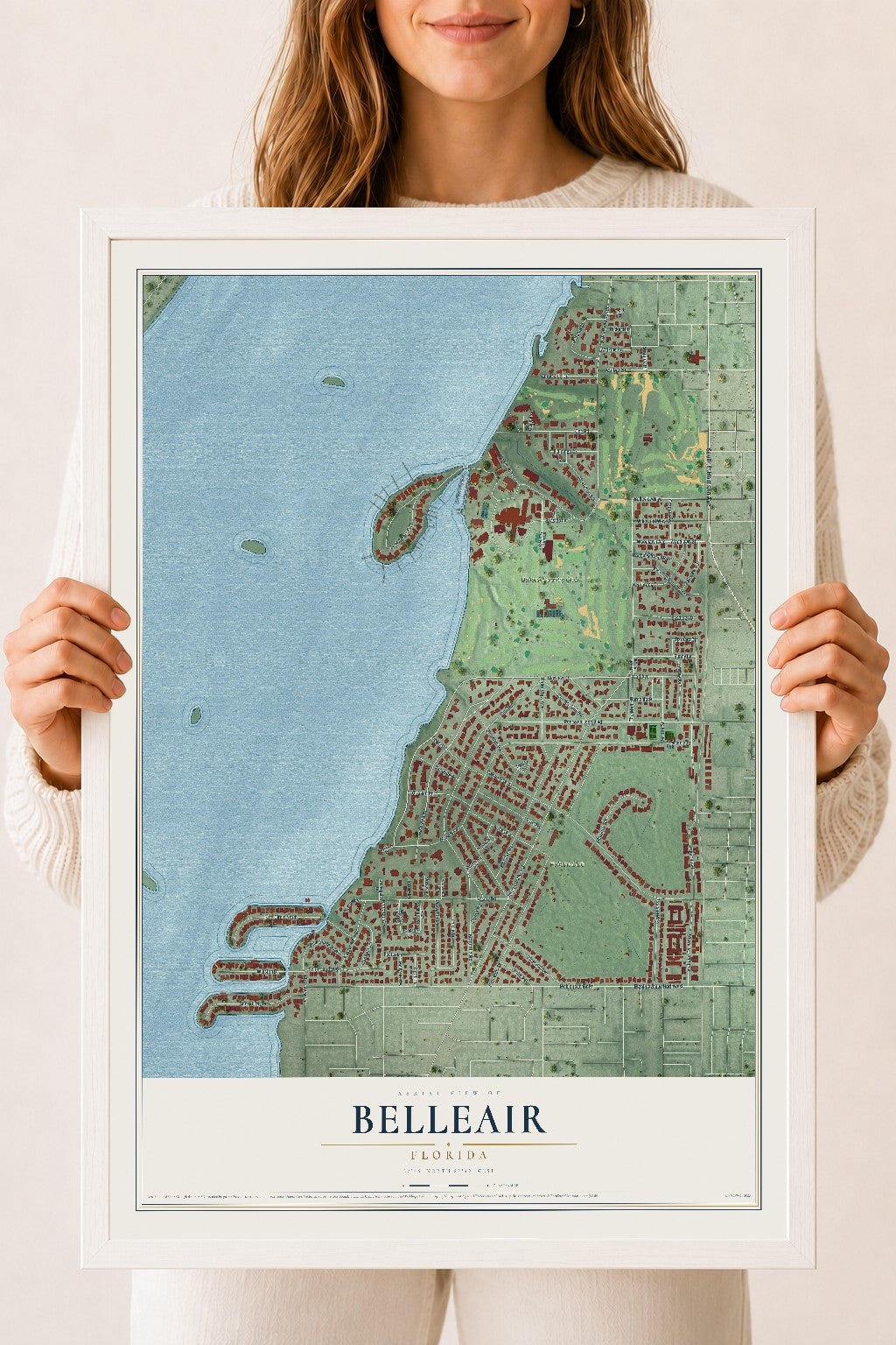 Belleair, Florida map print, 18" x 24" W/ White Ayous Wood Frame mockup