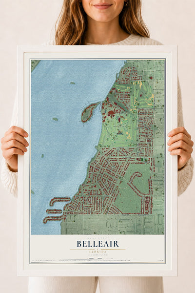 Belleair, Florida map print, 18" x 24" W/ White Ayous Wood Frame mockup