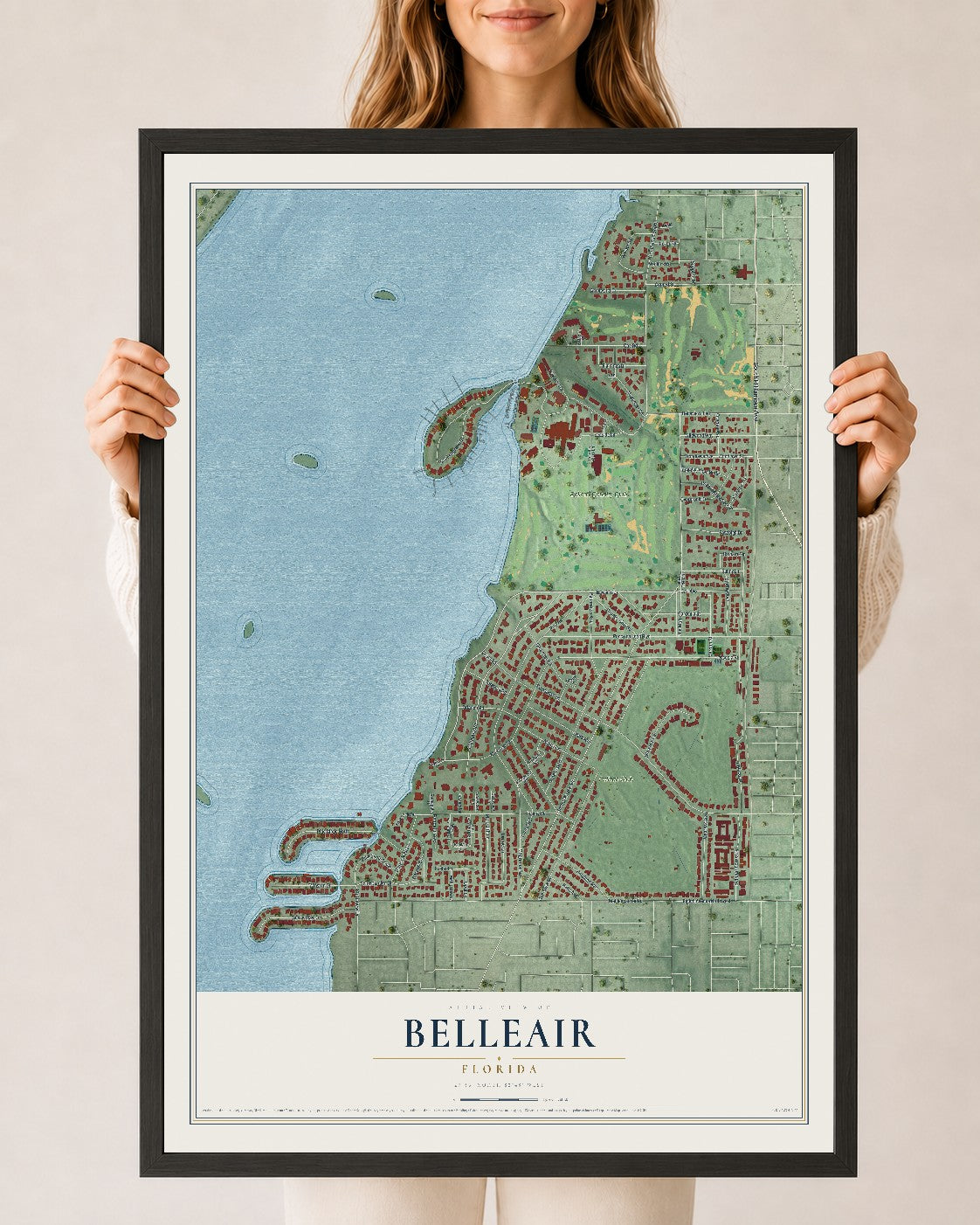 Belleair, Florida map print, 24" x 36" W/ Black Ayous Wood Frame mockup