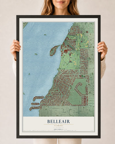 Belleair, Florida map print, 24" x 36" W/ Black Ayous Wood Frame mockup