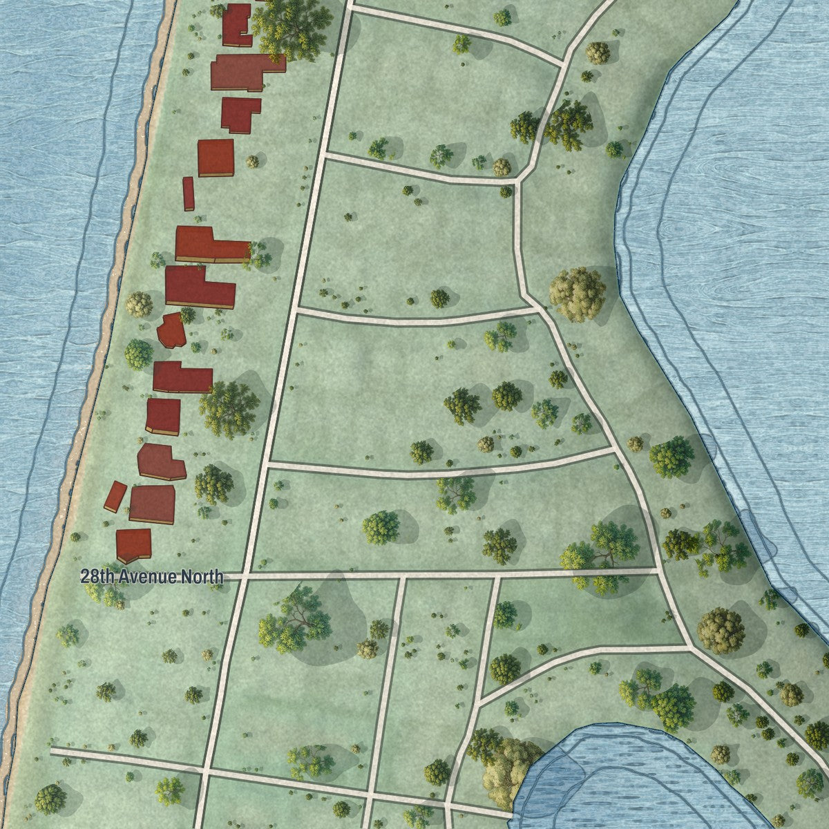Close-up 1 of the Belleair Shore, Florida map artwork