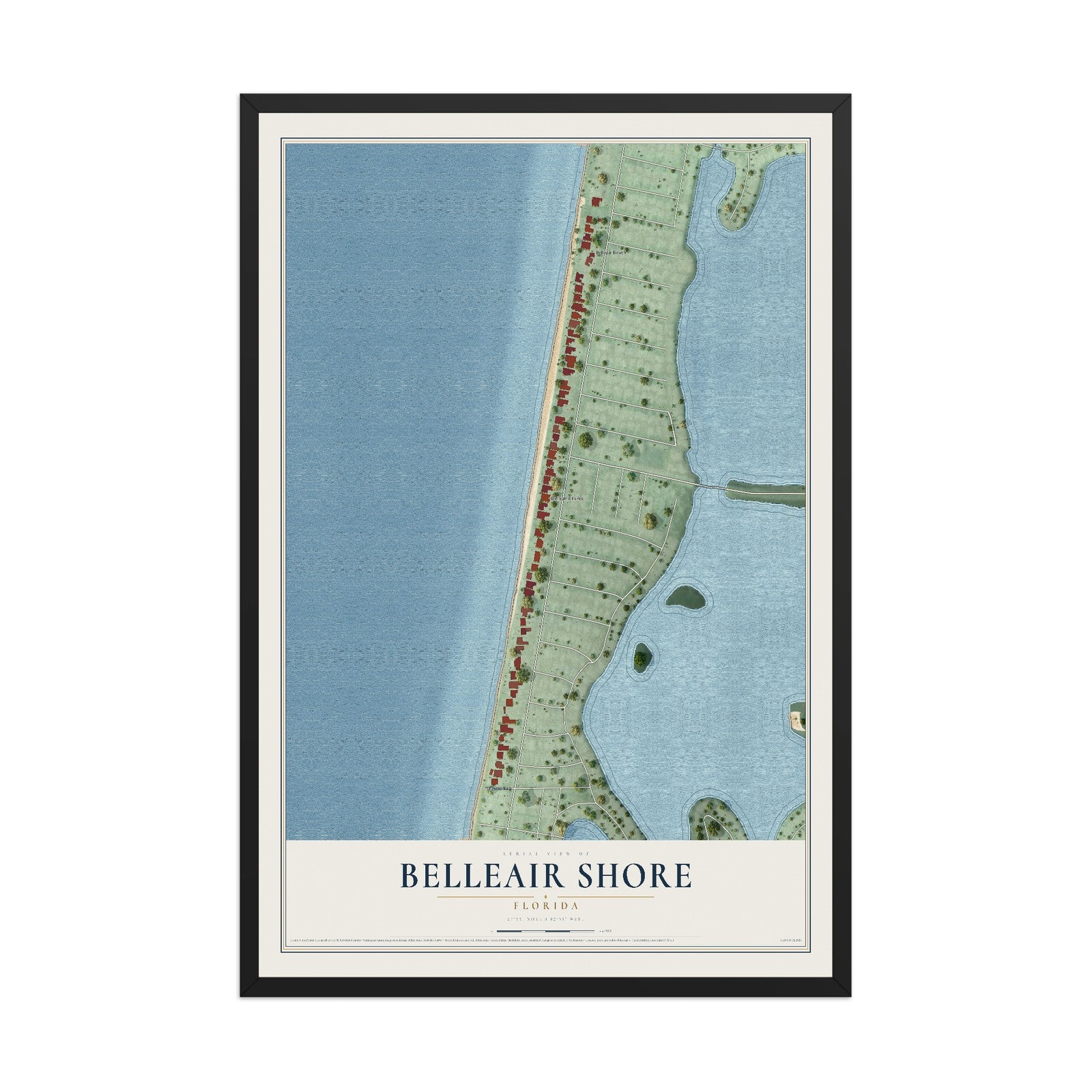 Belleair Shore, Florida map print, 12" x 18" W/ Black Ayous Wood Frame mockup