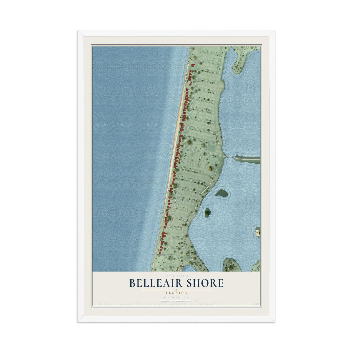 Belleair Shore, Florida map print, 12" x 18" W/ White Ayous Wood Frame mockup