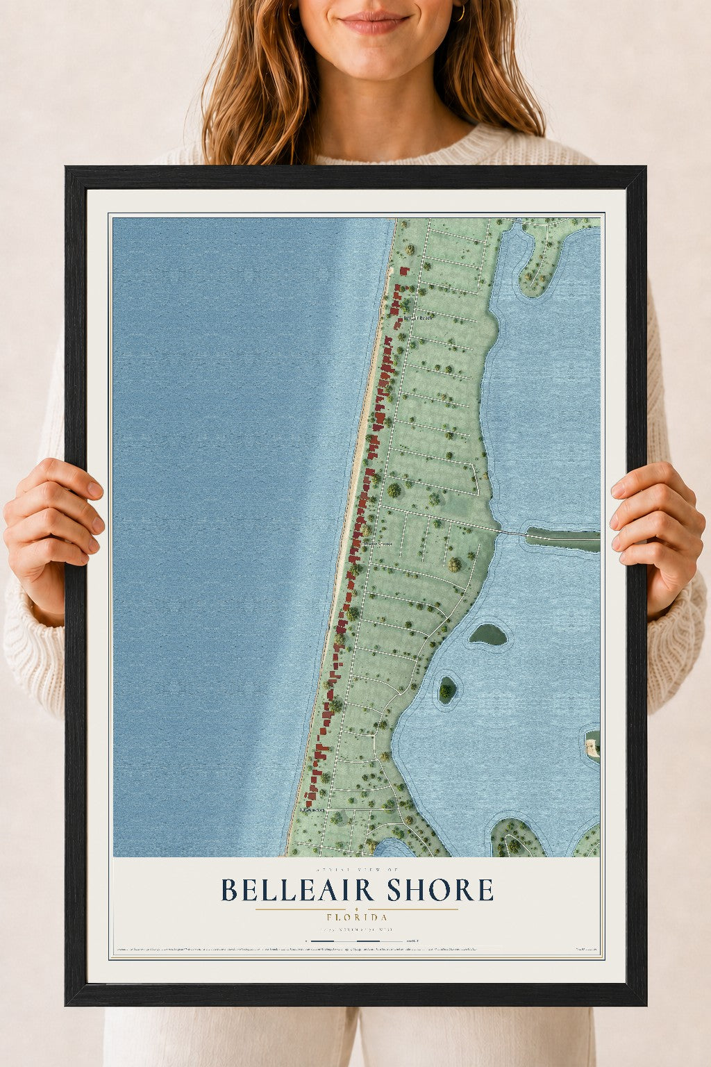 Belleair Shore, Florida map print, 18" x 24" W/ Black Ayous Wood Frame mockup