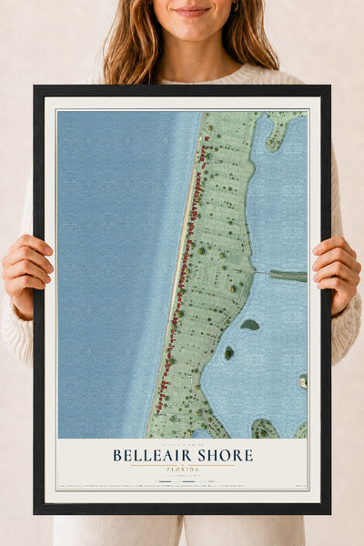 Belleair Shore, Florida map print, 18" x 24" W/ Black Ayous Wood Frame mockup