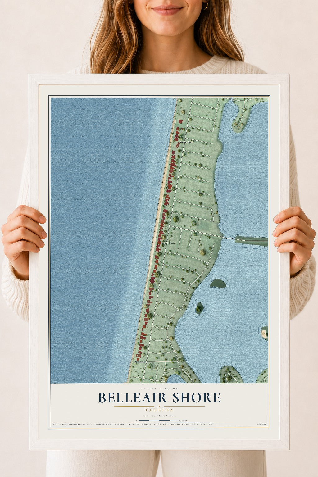 Belleair Shore, Florida map print, 18" x 24" W/ White Ayous Wood Frame mockup