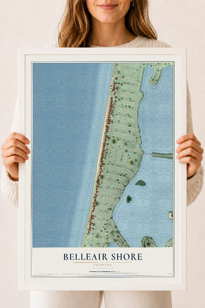 Belleair Shore, Florida map print, 18" x 24" W/ White Ayous Wood Frame mockup