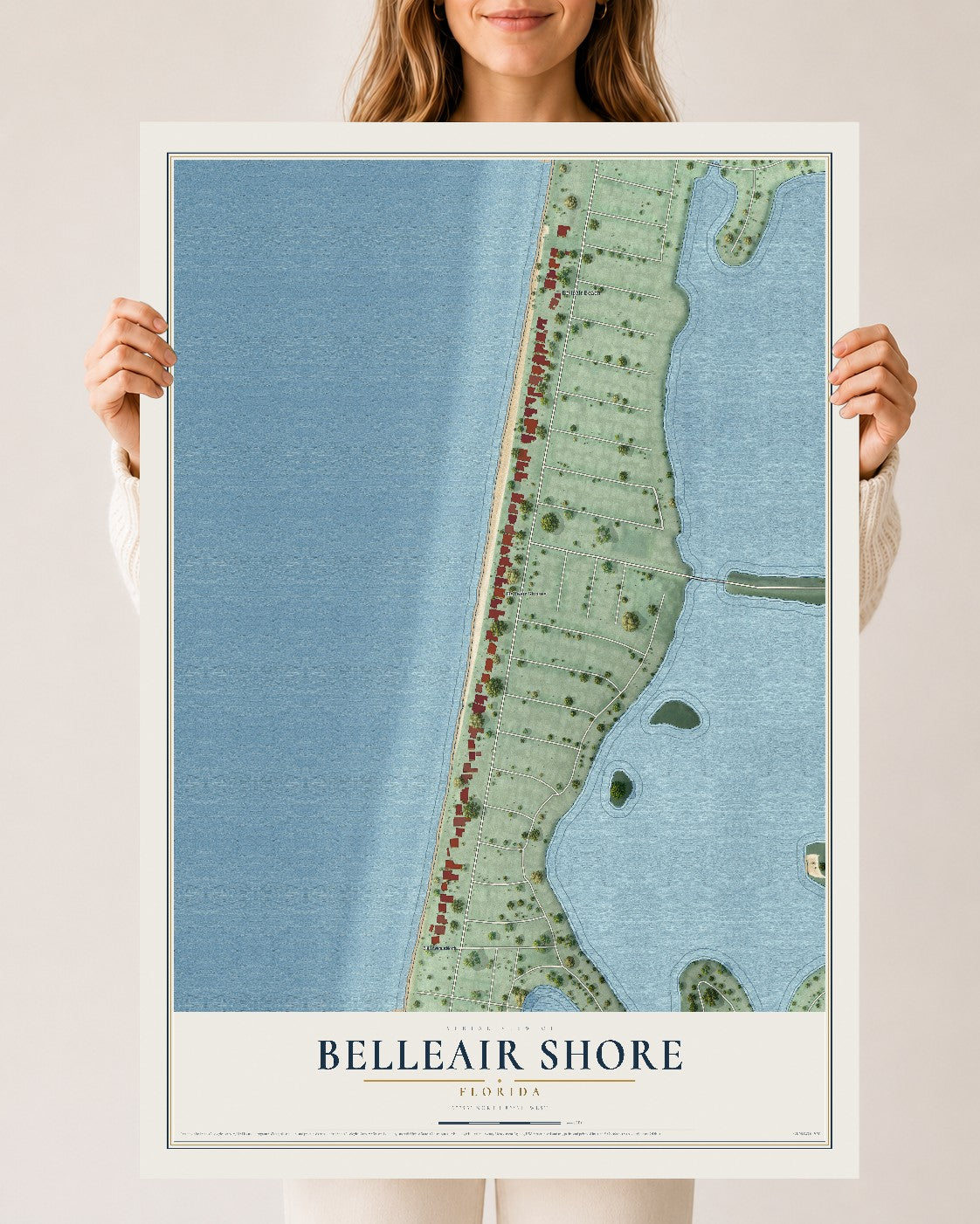 Belleair Shore, Florida map print, 24" x 36" Archival Matte Print mockup