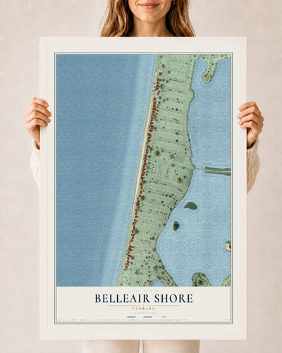 Belleair Shore, Florida map print, 24" x 36" W/ White Ayous Wood Frame mockup