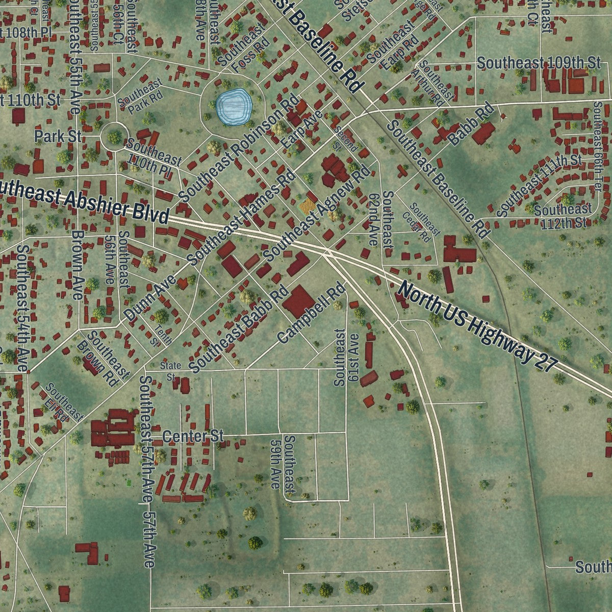 Close-up 1 of the Belleview, Florida map artwork