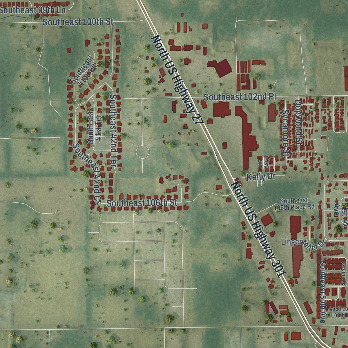 Close-up 2 of the Belleview, Florida map artwork