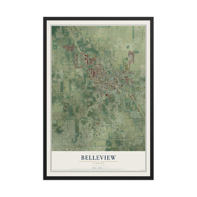 Belleview, Florida map print, 12" x 18" W/ Black Ayous Wood Frame mockup