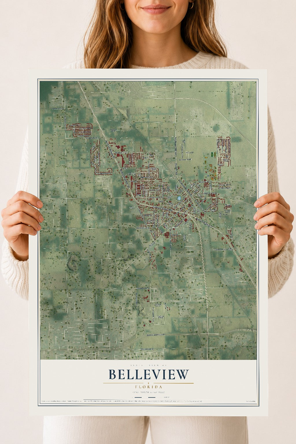 Belleview, Florida map print, 18" x 24" Archival Matte Print mockup