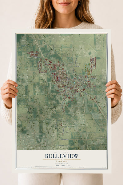 Belleview, Florida map print, 18" x 24" Archival Matte Print mockup