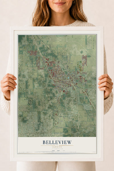 Belleview, Florida map print, 18" x 24" W/ White Ayous Wood Frame mockup