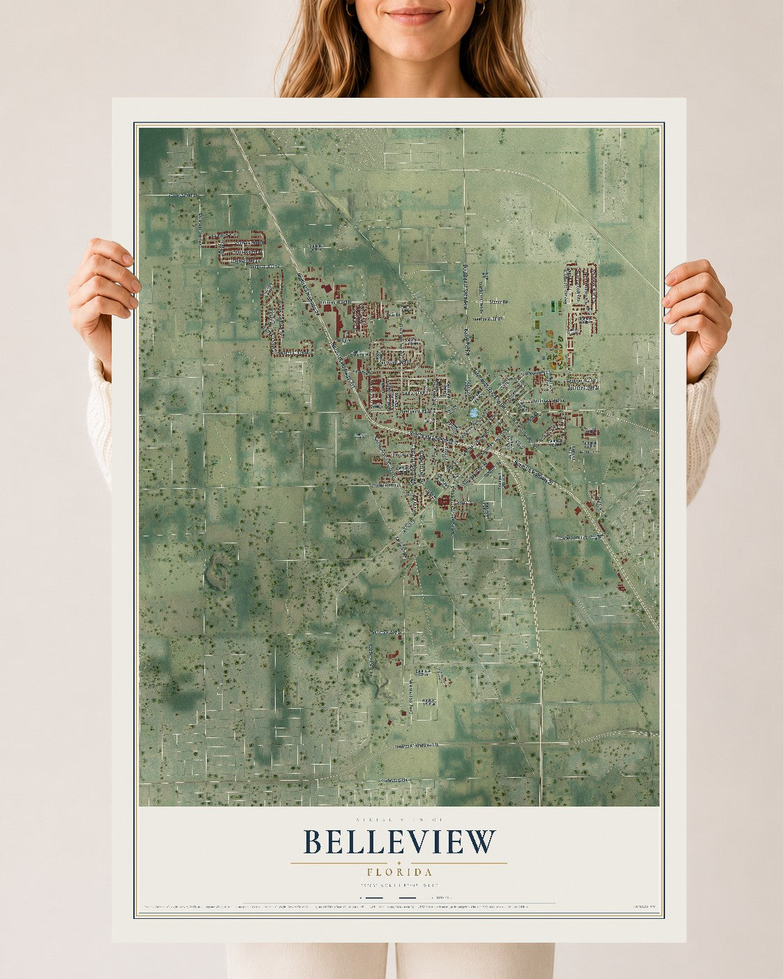 Belleview, Florida map print, 24" x 36" Archival Matte Print mockup
