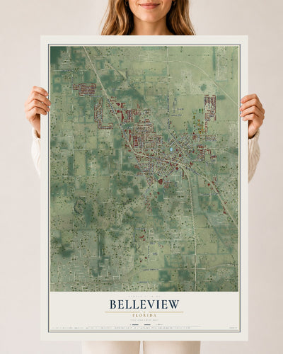 Belleview, Florida map print, 24" x 36" Archival Matte Print mockup